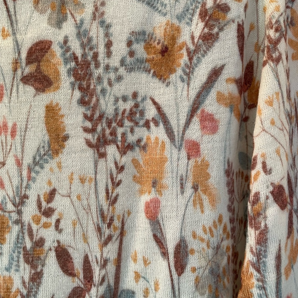 Garnet Hill Cream Floral Wool Cardigan with 3/4 Sleeves - Picture 3 of 3